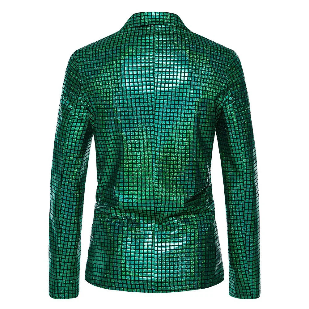 2026 New Men's Blue Plaid Suit Jacket, Fashion Blazer Coats, Black Green Silver Male Tops S M L XL XXL XXXL