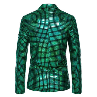 2026 New Men's Blue Plaid Suit Jacket, Fashion Blazer Coats, Black Green Silver Male Tops S M L XL XXL XXXL