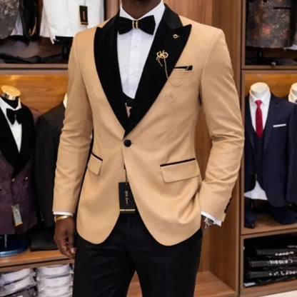 Slim Fit Luxury Three Pieces Men Suit Set Separates Custom Groom Tuxedo With Black Velvet Lapel For Wedding Party ropa hombre