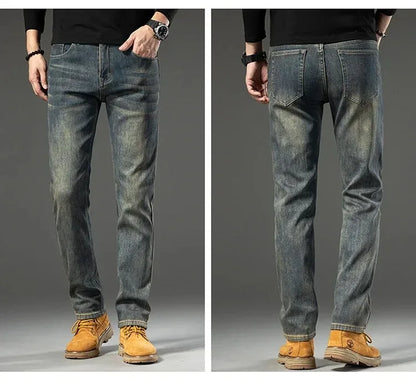 High Quality Winter Jeans New Casual Straight Tube with Fleece Thickening Loose Outside Warm Long Pants Streetwear Men