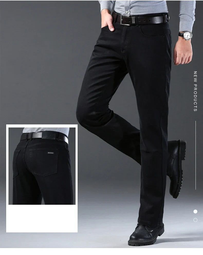 Men Classic Advanced Fashion Brand Pure Black Jeans Man Soft Breathe Stretch Slim Straight Denim Trousers Mens Pants Overalls