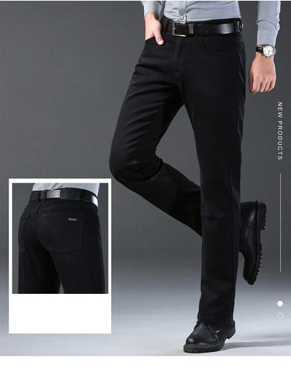 Men Classic Advanced Fashion Brand Pure Black Jeans Man Soft Breathe Stretch Slim Straight Denim Trousers Mens Pants Overalls