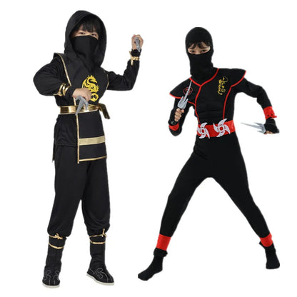 Boys Ninja Deluxe Costume for Kids with Weapon Accessories Kids Kung Fu Outfit Halloween Ideas Gifts with Bayonet Toys