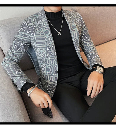 High Quality Men's Printed Suit Jacket for Men Autumnn Fashion Slim Fit Casual Business Blazers Wedding Social Dress Coats 4XL-M