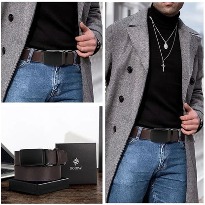 New Mens Belt Automatic Genuine Leather Luxury Belt of Men Male Metal Automatic Buckle Designer High Quality Waist Belt Black