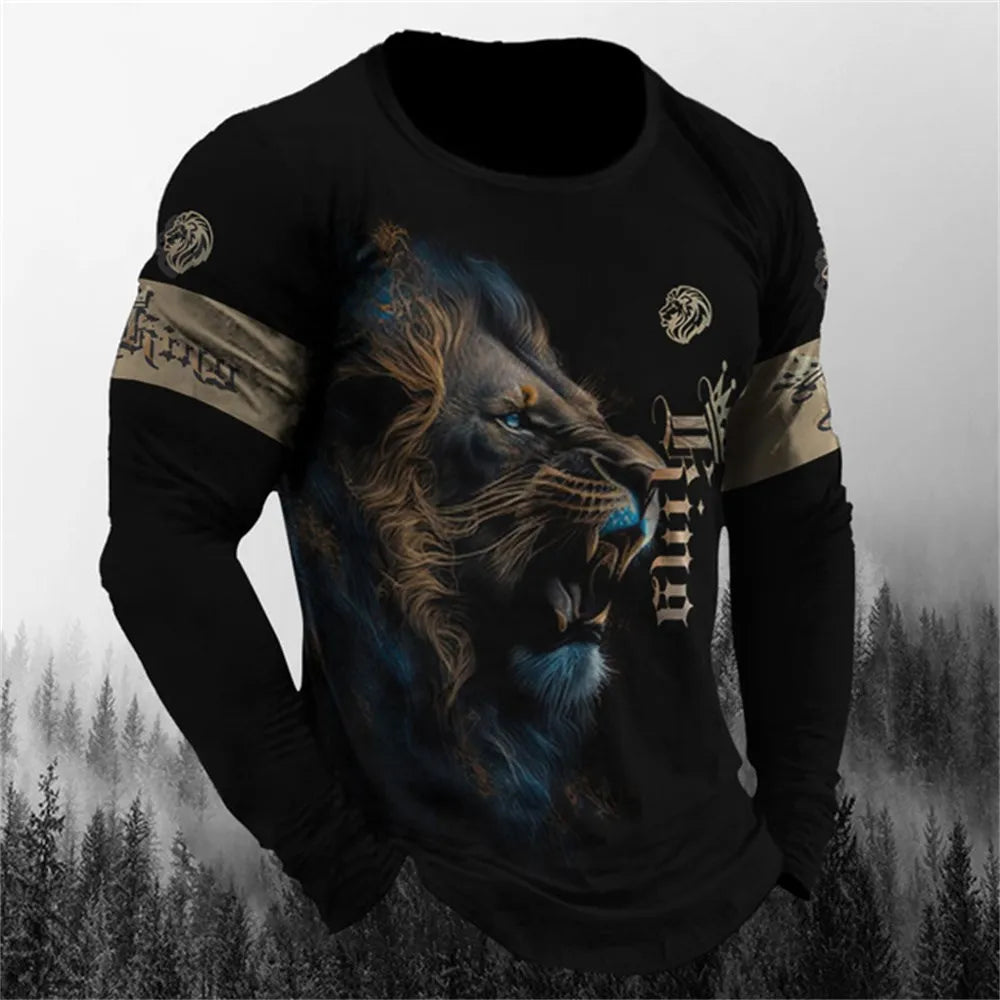 Retro Men's Long Sleeve T-shirt Animal Print Shirt Animal Pattern Clothing Street Apparel Sleeve Top Men's Plus Size XS-5XL