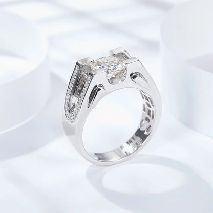 1ct 2ct Moissanite Ring For Men 925 Sterling Silver with White Gold Plated Wedding Band Man Rings Luxury Fine Jewelry