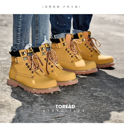 Genuine Leather Mens Women Winter Ankle Military Treking Snow Yellow Tactical Boots Outdoor for Men Work Shoes Sneakers