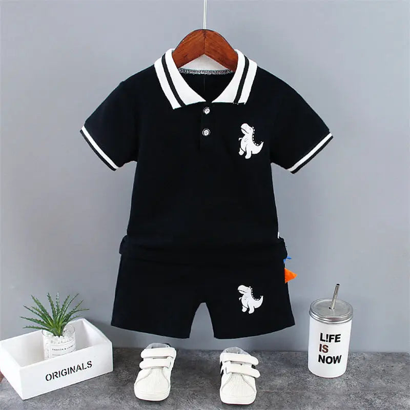 Summer Baby Boy Casual Clothes Cartoon Dinosaur T-Shirt Short Pants 2Pcs/Set Sport Kids Lapel Suits Children Fashion 0-5 Years