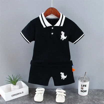 Summer Baby Boy Casual Clothes Cartoon Dinosaur T-Shirt Short Pants 2Pcs/Set Sport Kids Lapel Suits Children Fashion 0-5 Years