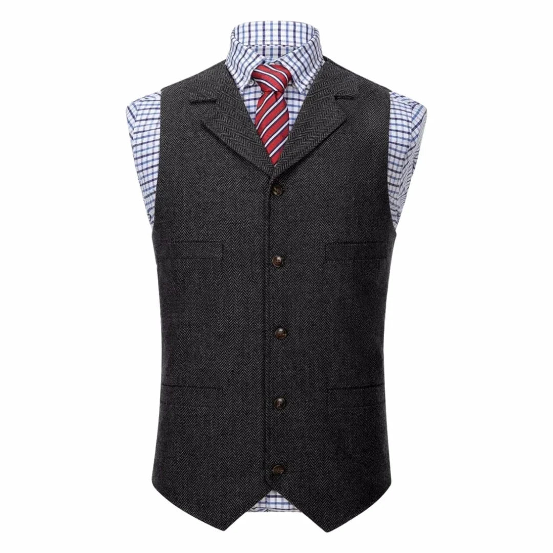 Men Vest Blue Herringbone With Lapel Single Button Waistcoat For Wedding Commute Business Office Work Daily Casual Men Suit Vest