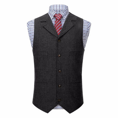 Men Vest Blue Herringbone With Lapel Single Button Waistcoat For Wedding Commute Business Office Work Daily Casual Men Suit Vest