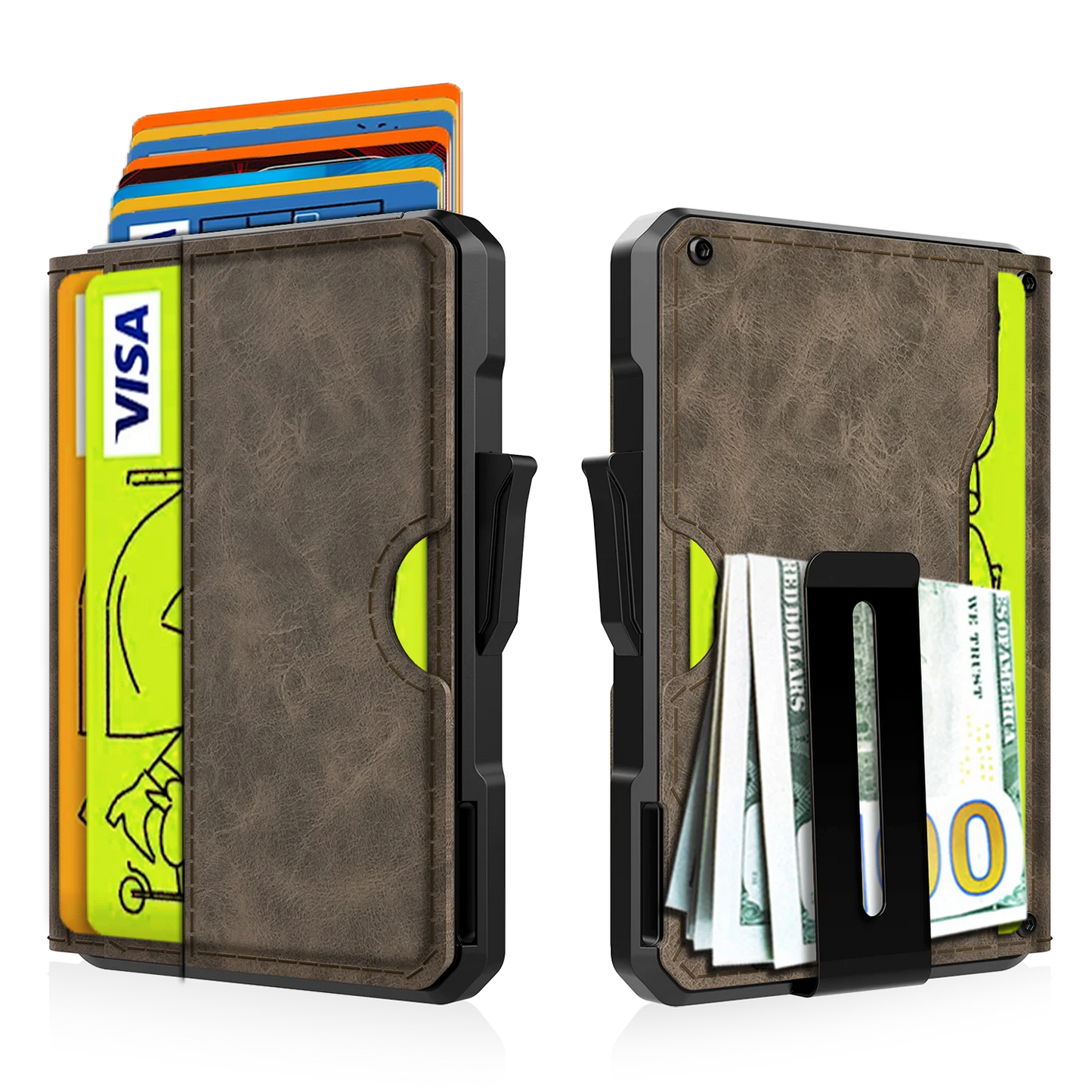 Portefeuille pour hommes - avec pince à billets, porte-cartes de crédit en cuir mince, blocage RFID, portefeuille minimaliste à deux volets