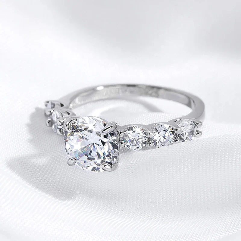 3.2CTTW Full Moissanite Wedding Rings for Women 7 Stones Sparkling Lab Diamond Band with Certificate S925 Sterling Silver