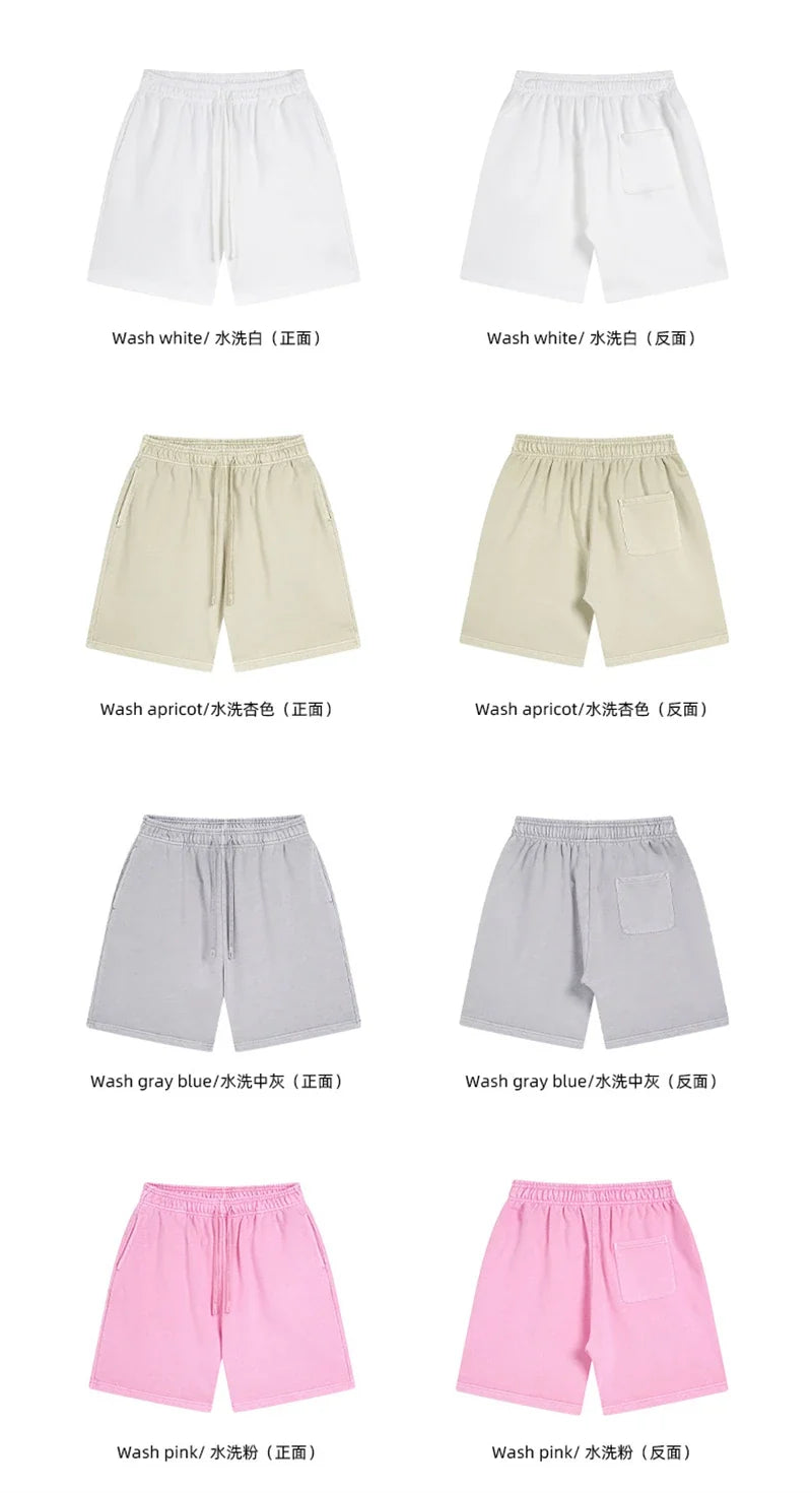 Fashion Summer Men 420gsm Washed Cotton Shorts Retro Unisex High Street Terry Knee Length Short Pants Streetwears HY0845