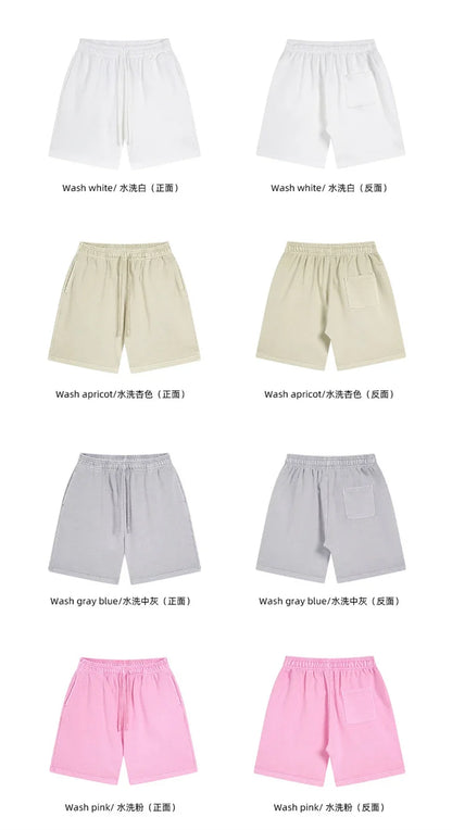 Fashion Summer Men 420gsm Washed Cotton Shorts Retro Unisex High Street Terry Knee Length Short Pants Streetwears HY0845