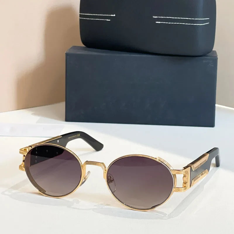 Oval Designer Sunglasses for Men Women Small Frame Alloy Acetate Germany Brand Design High Quality UV400 Classical Eyeglasses