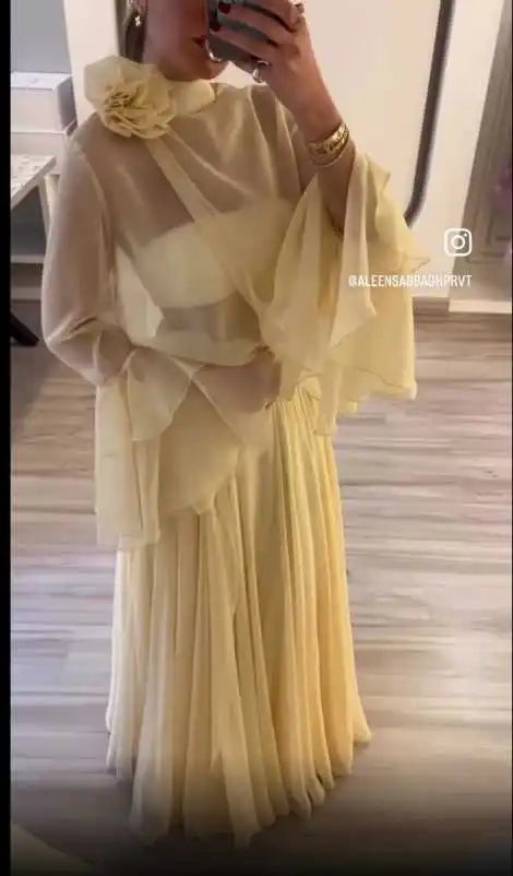 Dubai Evening Dresses Customizd 2 Piece Elegant Party Dress Chiffon Luxury Evening Dresses Long Sleeve Women Night Gown