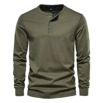 Men's Long Sleeve Button Down T-Shirts Autumn Henley Collar Casual High Quality 100% Cotton Crew Neck Mens T Shirts