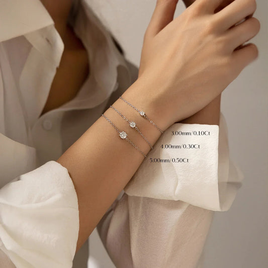 Bracelet en moissanite couleur D, argent sterling 925, chaîne de maillons classique minimaliste pour femme, bijoux raffinés