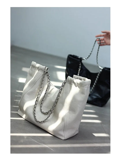 Women Genuine Leather Luxury Chain Single Shoulder Bags Large Capacity Soft Handbag Suitable For Working And Travling
