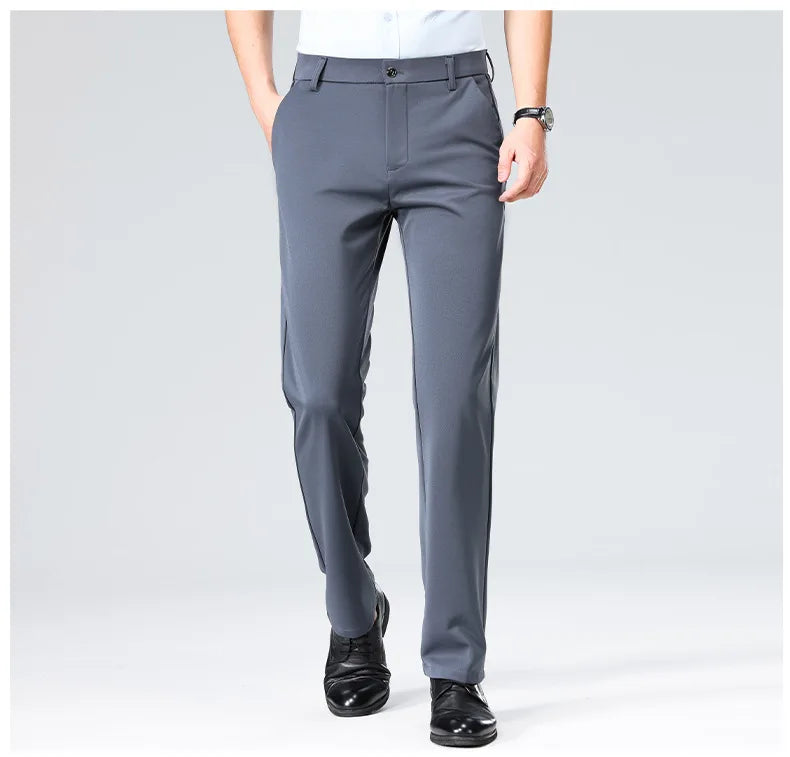 Men's Summer Dresses Long Pants Slim Fit Business Pants Lightweight Ice Silk Office Pants, Wrinkle Resistant and Elastic