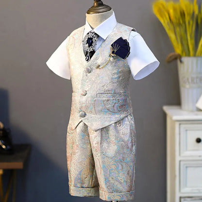 5PCS Children's Formal Vest Suit Wedding Birthday Baptism Party Boy Gown Piano Performance Costume Kids Waistcoat Sets A2174