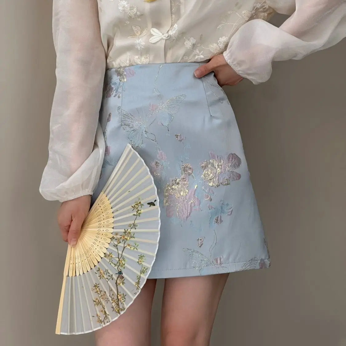Printed skirt women's summer new jacquard national style design sense heavy industry Joker high waist slim retro skirt