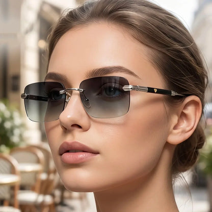 Square Sunglass Men Luxury Rimless Sunglasses Women Vintage Vacation Fashion Glasses Lunette Soleil Femme Gafas De Sol Hombre