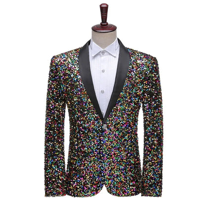 2026 New Men's Red Suit Jacket, Wedding Party Slim Dress Coat, Sequin Decoration Luxurious Blazers Blue Green Terno Masculino