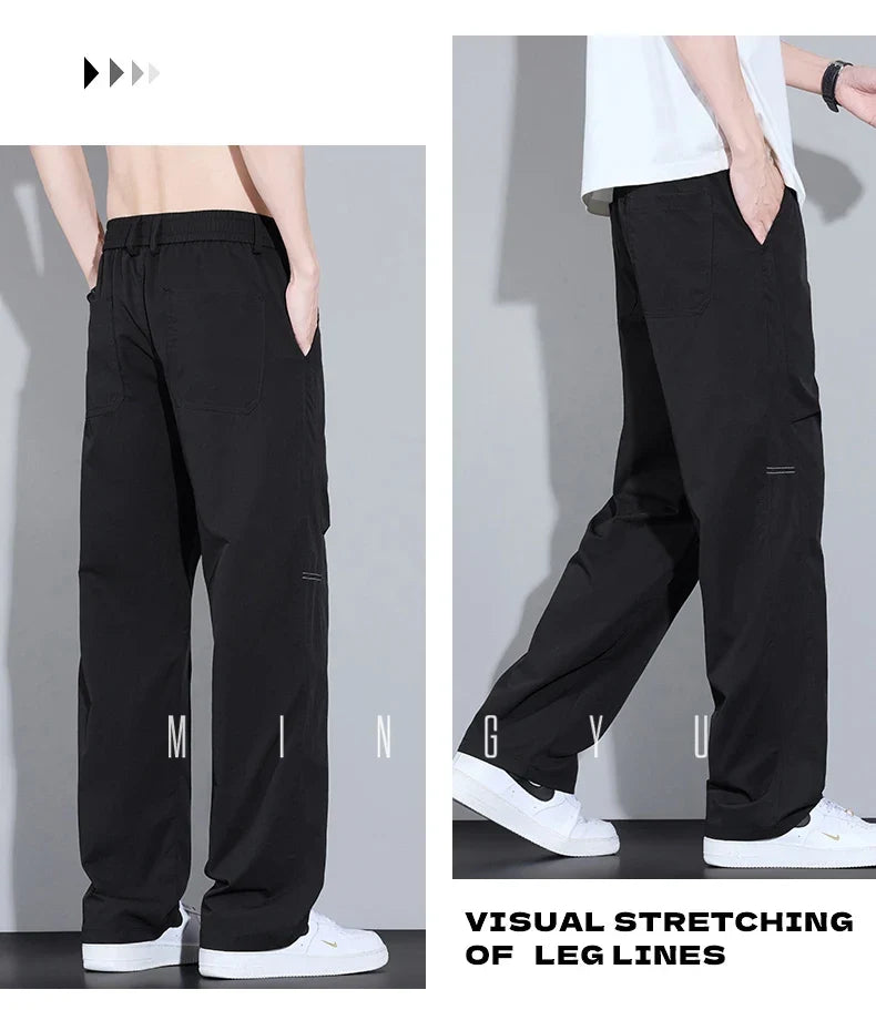 2026 New High Quality Summer Casual Pants Men Solid Color Straight Work Light Gray Outdoor Style Youth Khaki Thin Trousers Male