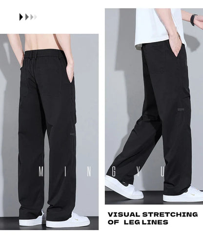 2026 New High Quality Summer Casual Pants Men Solid Color Straight Work Light Gray Outdoor Style Youth Khaki Thin Trousers Male