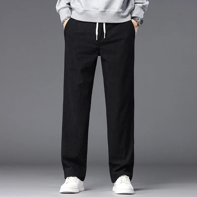 Straight Corduroy Classic Male Pants Khaki Black Gray Baggy Fashion Elastic Waist Trousers Soft Stretchy Casual Men's Clothing