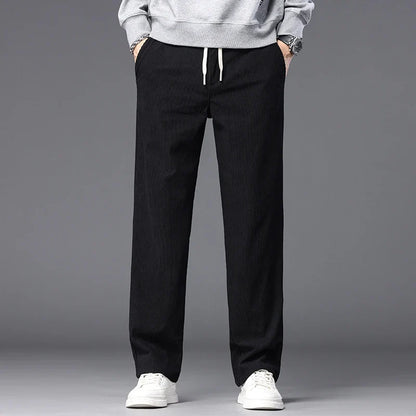 Straight Corduroy Classic Male Pants Khaki Black Gray Baggy Fashion Elastic Waist Trousers Soft Stretchy Casual Men's Clothing