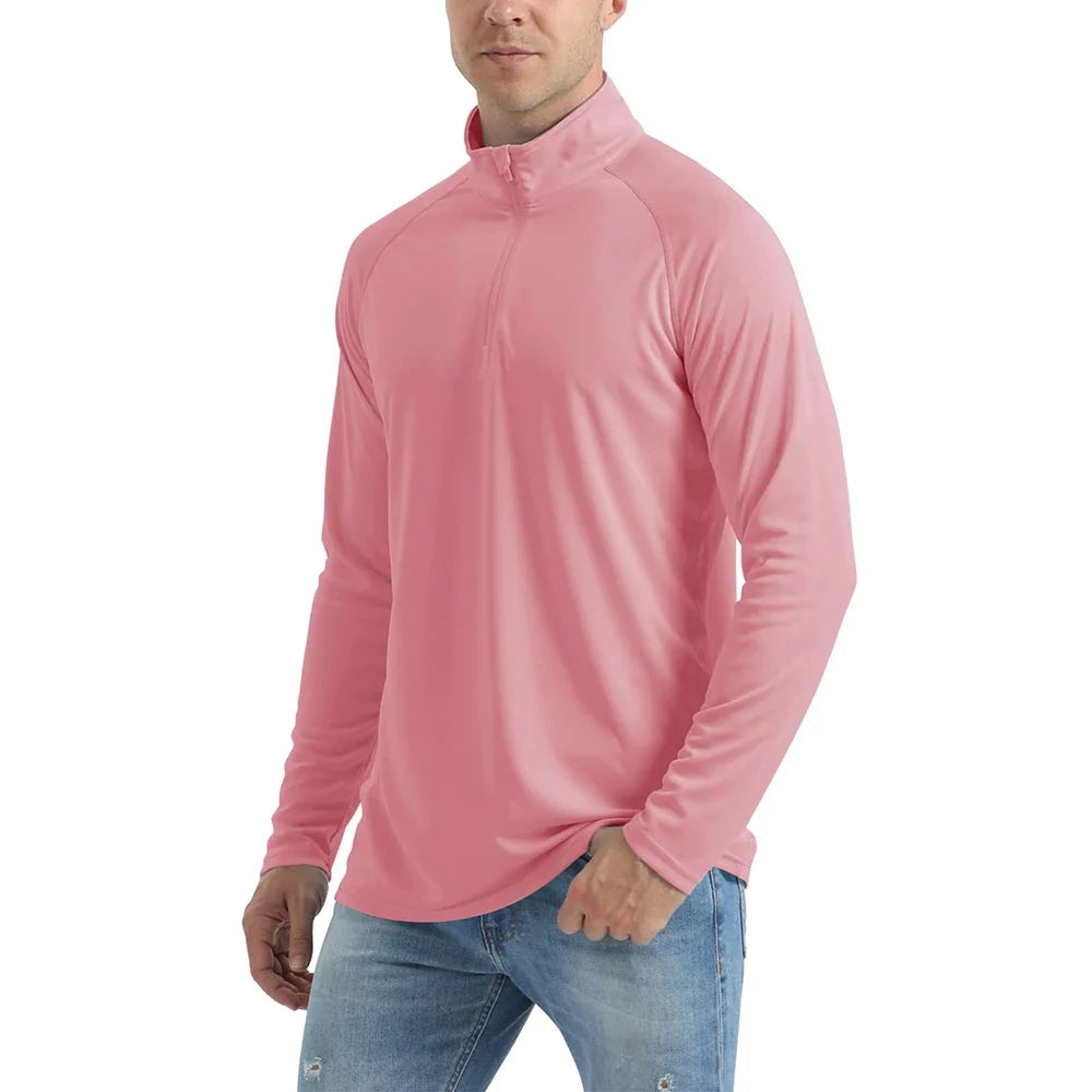UPF 50+ Quick Dry T-Shirts Mens Long Sleeve UV Protection Shirt 1/4 Zip Running Tee Hiking Fishing Lightweight T Tops