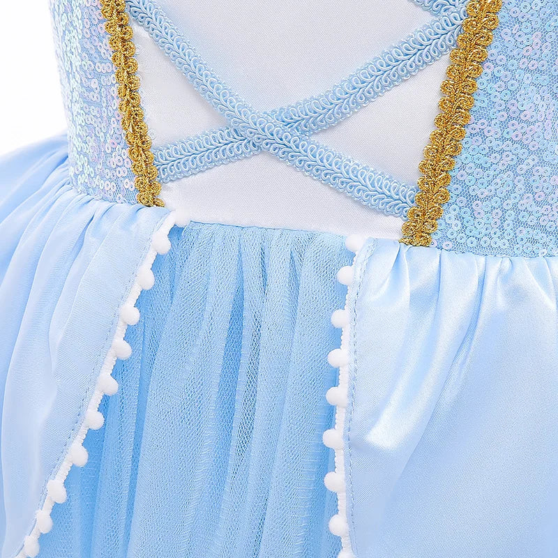 Summer Kids Cinderalla Princess Cosplay Costume Clothes Girls Sequins Dress with Crown Gloves Birthday Party Ball Gown 2-10 Y