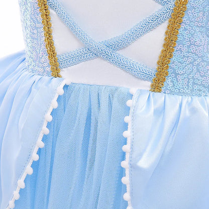 Summer Kids Cinderalla Princess Cosplay Costume Clothes Girls Sequins Dress with Crown Gloves Birthday Party Ball Gown 2-10 Y