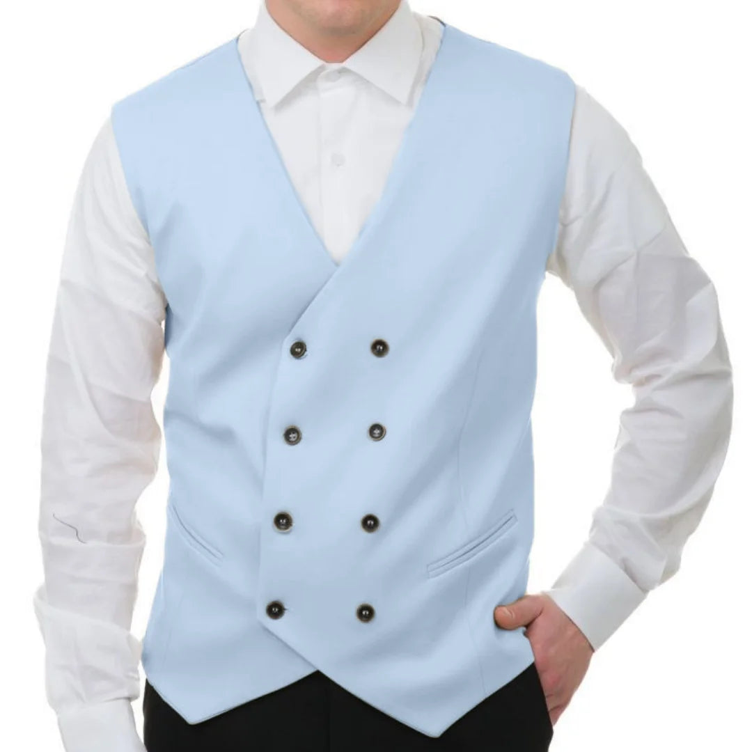 Men Vest White Solid Double Button V Neck Waistcoat For Wedding Banquet Business Party Casual Work Casual Daily Men Suit Vest