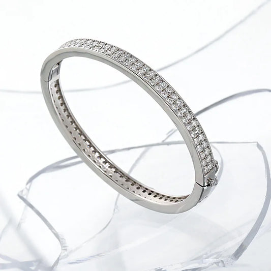 Véritable bracelet jonc en moissanite GRA certifié, couleur D, 2 mm, 0,03 ct, pour femme, en argent S925, avec diamants.