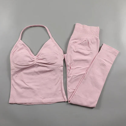 Yoga Longline Strappy Top Leggings Set Women's Backless Camisole Built-In bra Vest High-Waisted Hip Lift Gym Shorts Sports Set