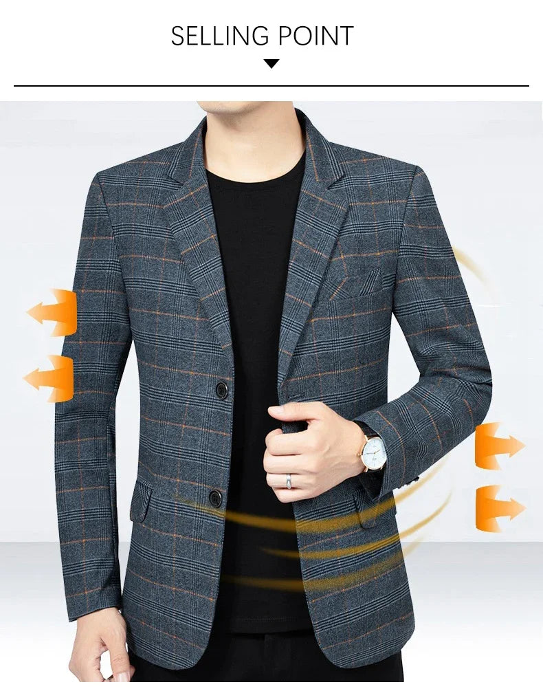 Brand 2026 Spring Stripe Suits Men 2 Button Autumn Business Elegant Man Jacket  Fashion New in Suits Blazers Men