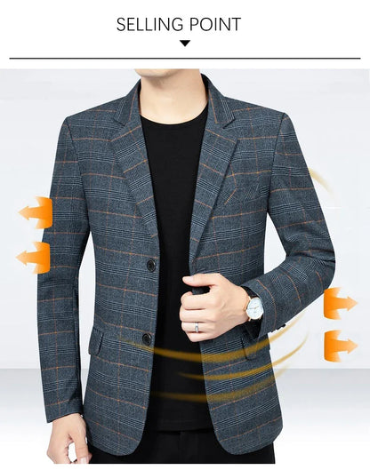 Brand 2026 Spring Stripe Suits Men 2 Button Autumn Business Elegant Man Jacket  Fashion New in Suits Blazers Men