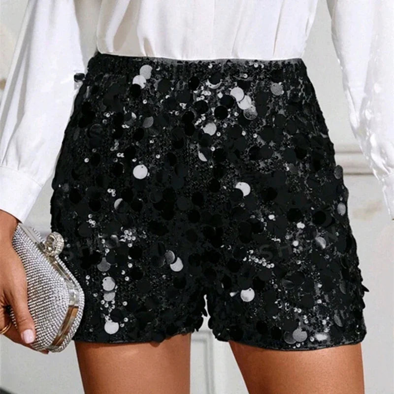 Women's Summer Sequin Shorts Shimmering Sequin Straight-Leg Shorts Sexy Nightclub-Style Fitted Shorts Carnival Party Outfit
