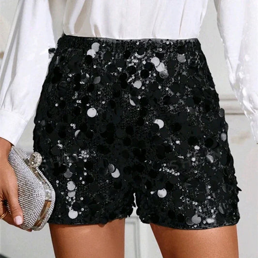 Women's Summer Sequin Shorts Shimmering Sequin Straight-Leg Shorts Sexy Nightclub-Style Fitted Shorts Carnival Party Outfit