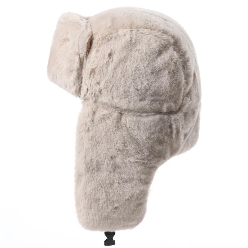 Winter Women Soviet Badge Bomber Hat Warm Faux Rabbit Fur Pilot Ushanka Windproof Thermal Earflap Hats For Men Ski Caps
