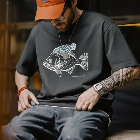 Vintage Flocked Print Short-sleeved T-shirts Animal Pattern Cotton Round Neck Tops for Men's Summer Casual Loose Fit Tee