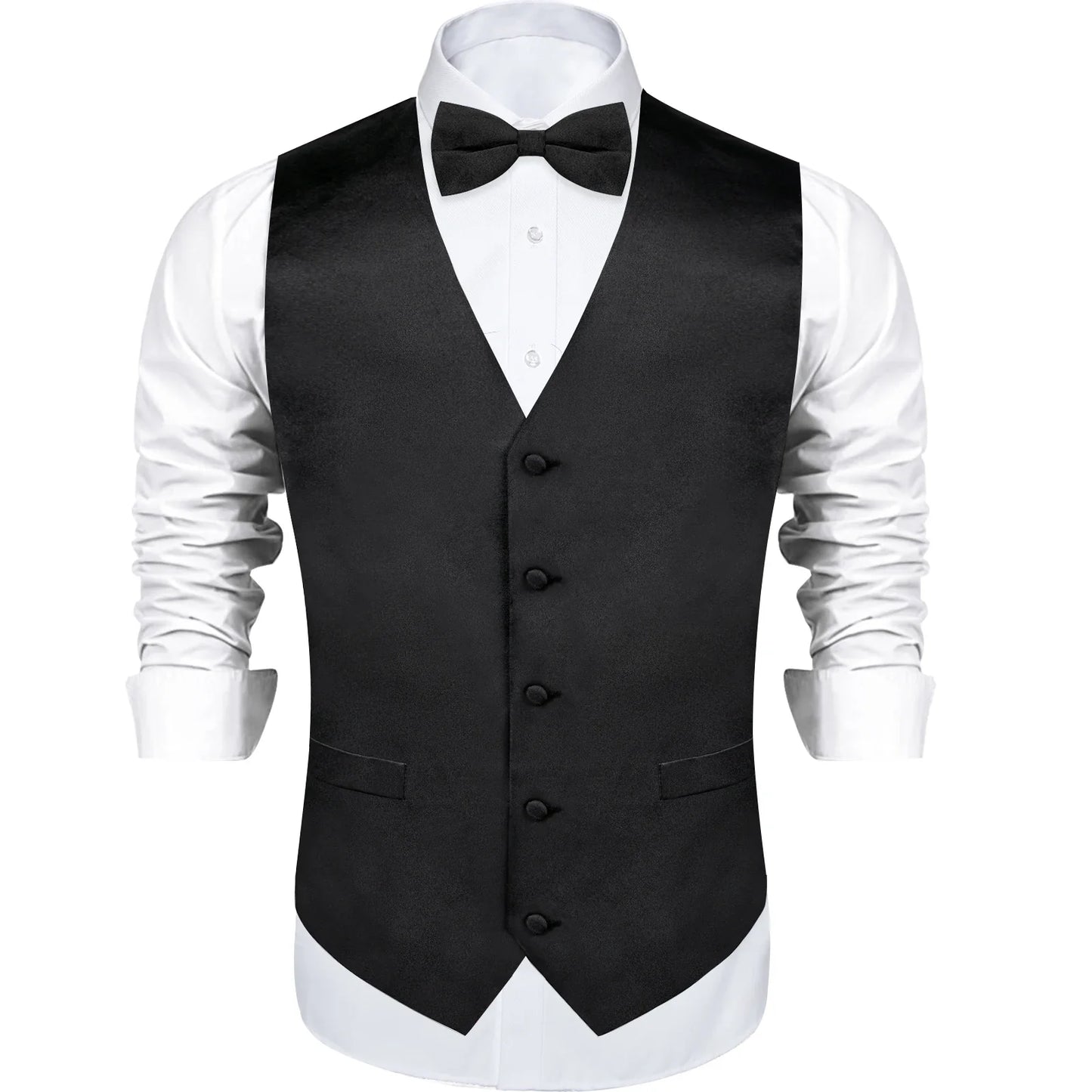 Black Satin Solid Suit Vest with Tie and Pre-tied Bow Tie Set Purple Blue Sage Green Wedding Party Men's Waistcoat DiBanGu