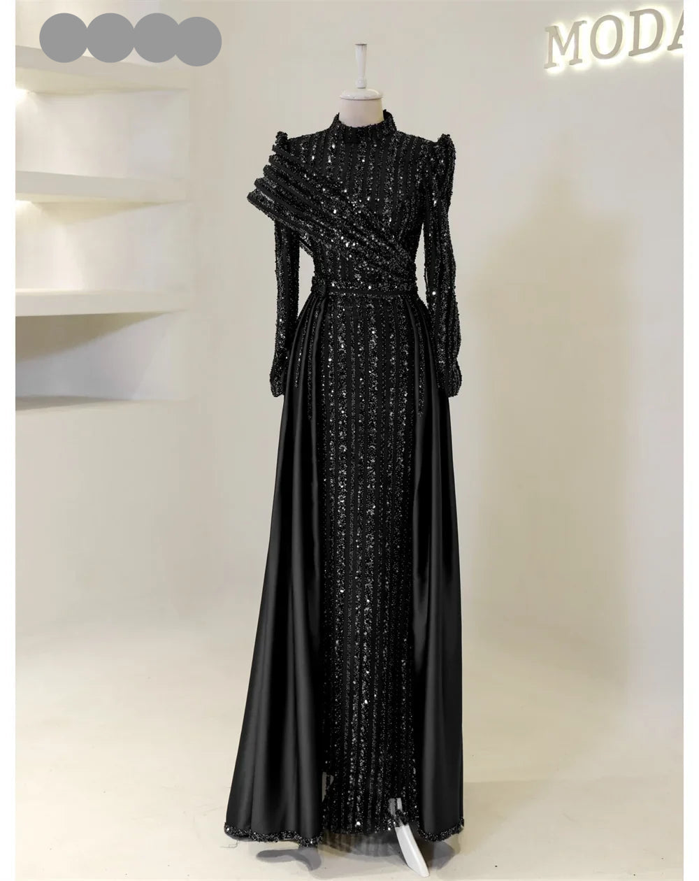 Contessa Dubai Customized A-Line Prom Dresses Elegant Long Sleeve vestidos de noche Glitter Beaded hemline Formal Evening 2025