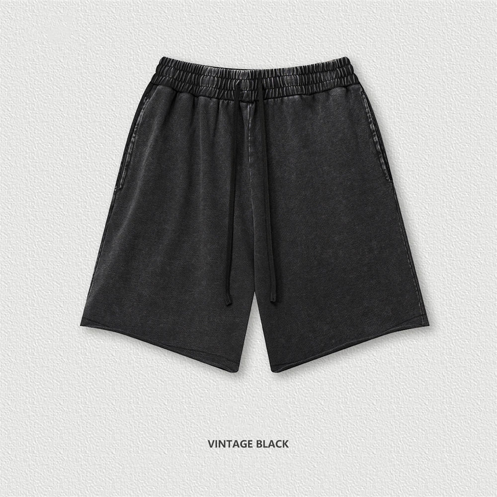 New 2025 Men Summer Loose Edge Washed Cotton Shorts Unisex Retro High Street Distressed 330gsm Shorts Brand Clothes HY1056
