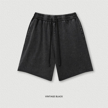 New 2025 Men Summer Loose Edge Washed Cotton Shorts Unisex Retro High Street Distressed 330gsm Shorts Brand Clothes HY1056